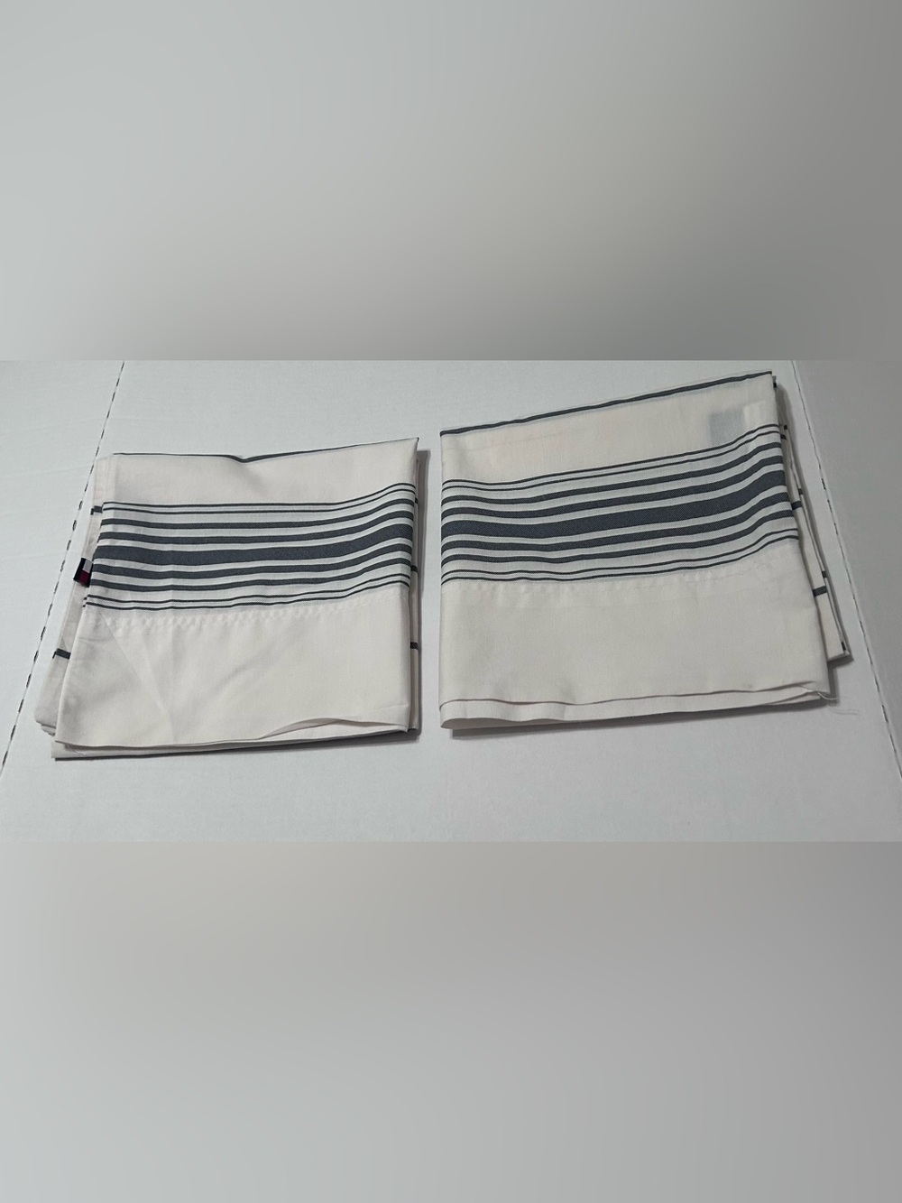 Tommy Hilfiger King Stripes Pillowcase Set  Of 2. Cream and blue-gray
